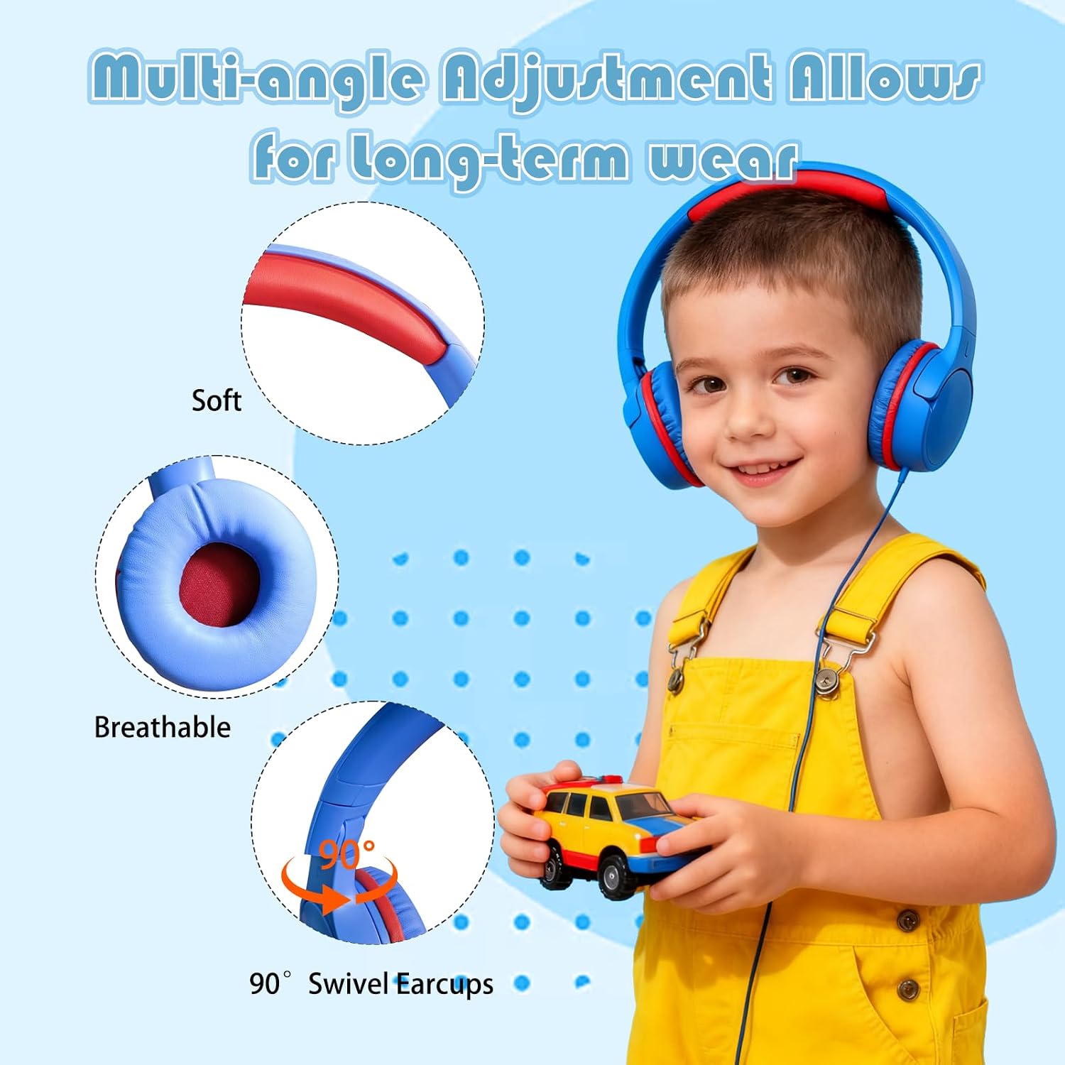Kids Wired Headphones for School, Over-Ear Children's Headphones with Microphone, Foldable 85/94dB Volume Limited Headphones, 3.5mm & USB-C Compatible(Candy Pink)