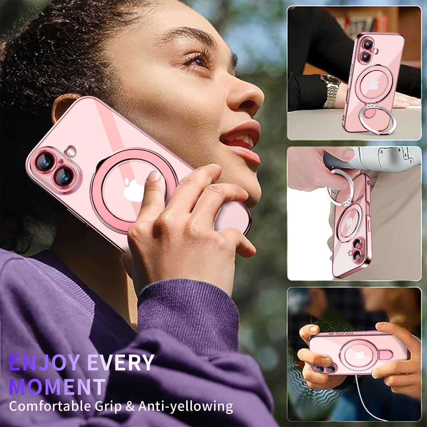 Magnetic for iPhone 16 Plus Case with Invisible Stand[Compatible with MagSafe][Full Camera Lens Protector][Military Drop Protection] Shockproof Not Yellowing Clear Slim Soft for Women Men - Image 6