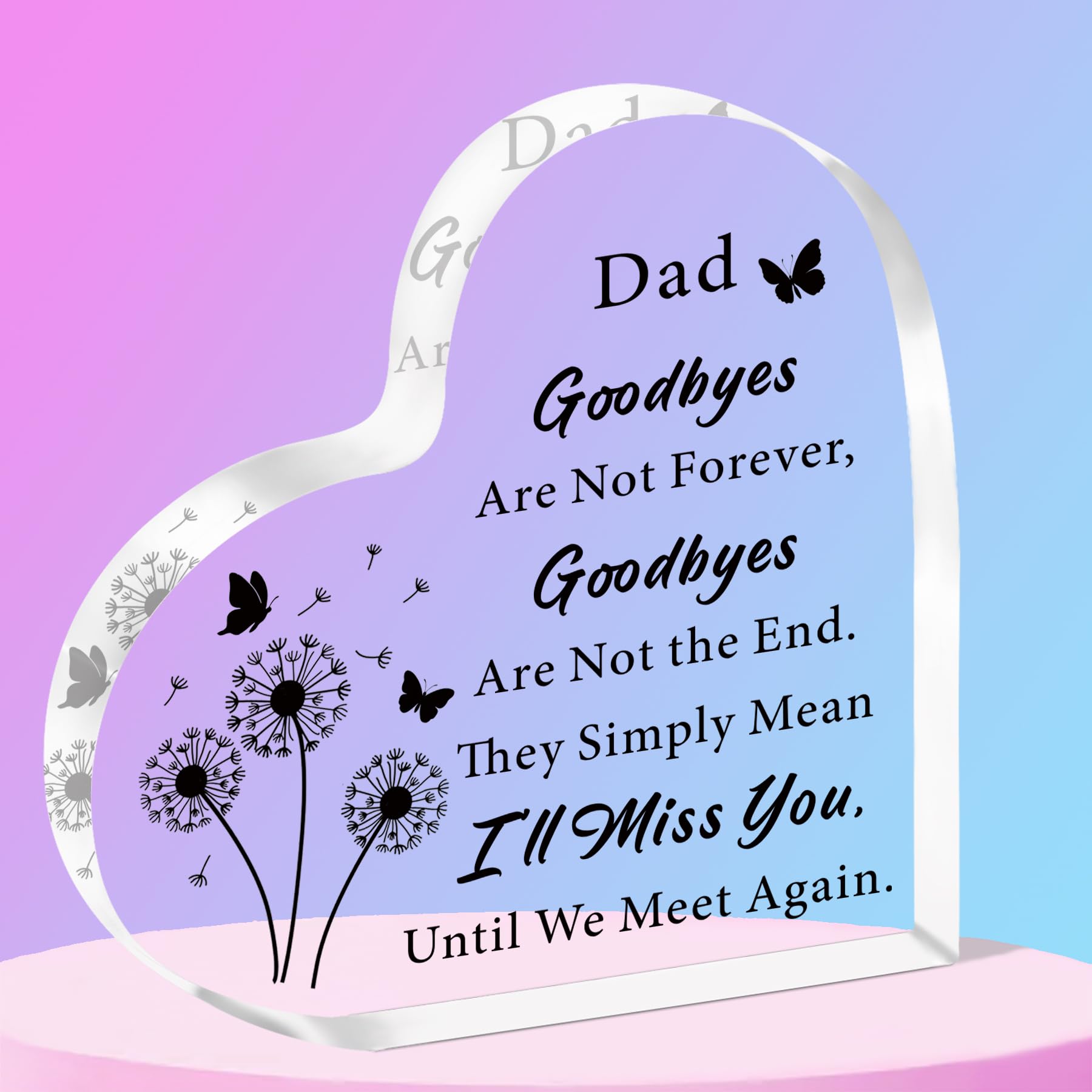 SMARGO Dad Memorial Gifts Sympathy Acrylic Plaque for Loss of Father Bereavement Gifts In Memory of Dad Papa Heart Shaped Acrylic Plaque Remembrance Sympathy