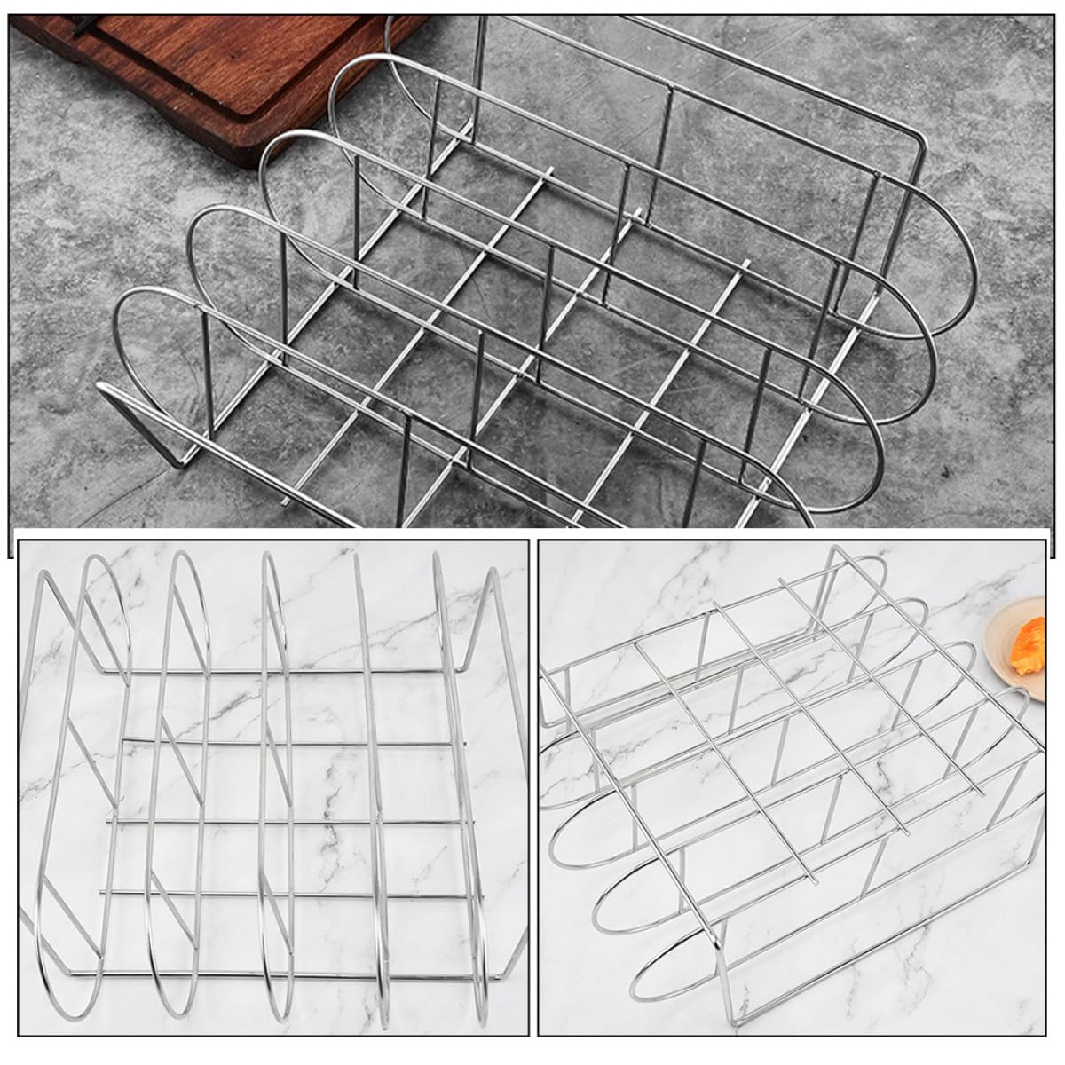 Supporto per Costine BBQ in Acciaio Inossidabile Argento Design Ergonomico e Facile da Pulire, per Casa e Picnic, Accessorio per Grigliare Pollo e Costolette