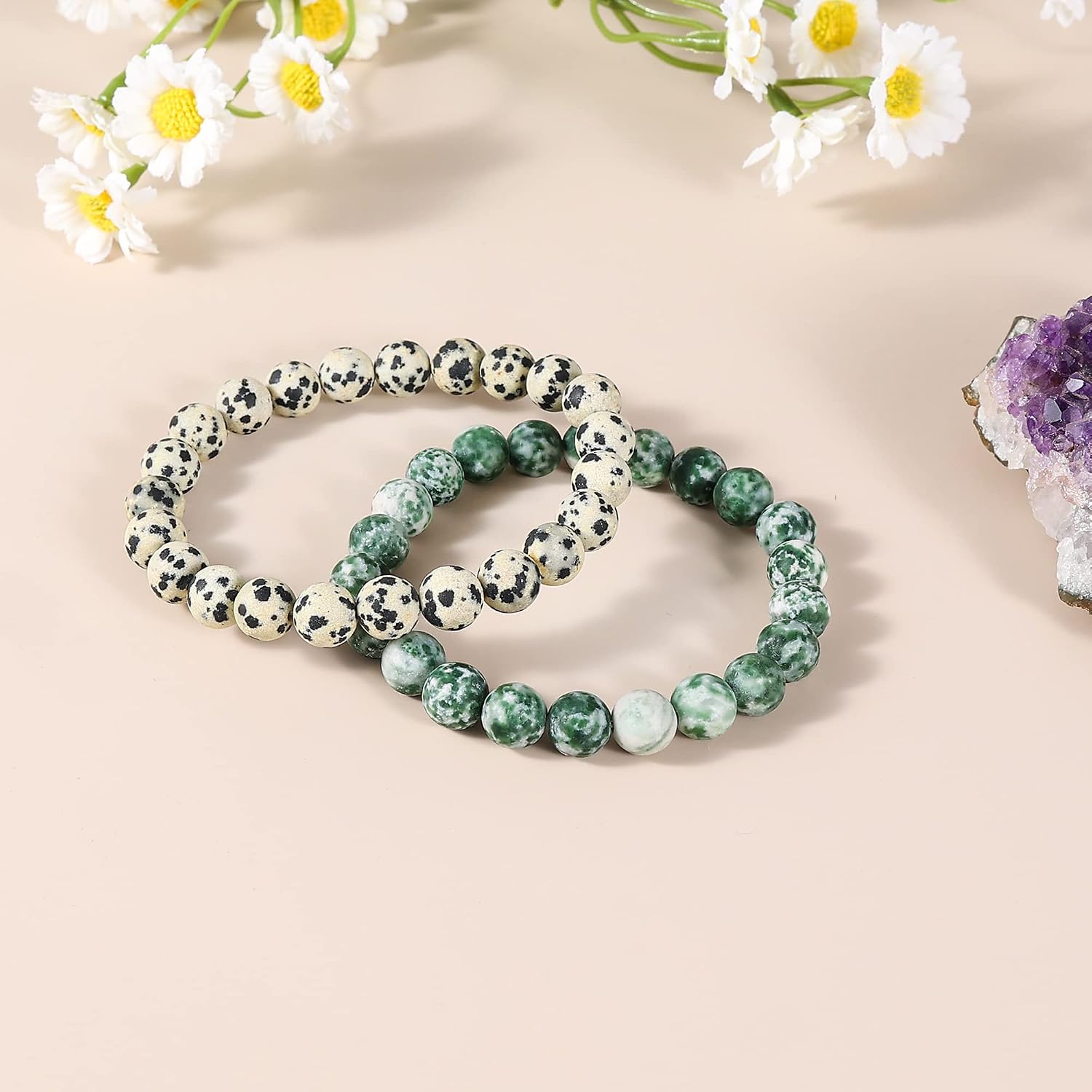 Bivei Natural Crystals Gemstone Healing Stretchy Round Beaded Bracelet image 3