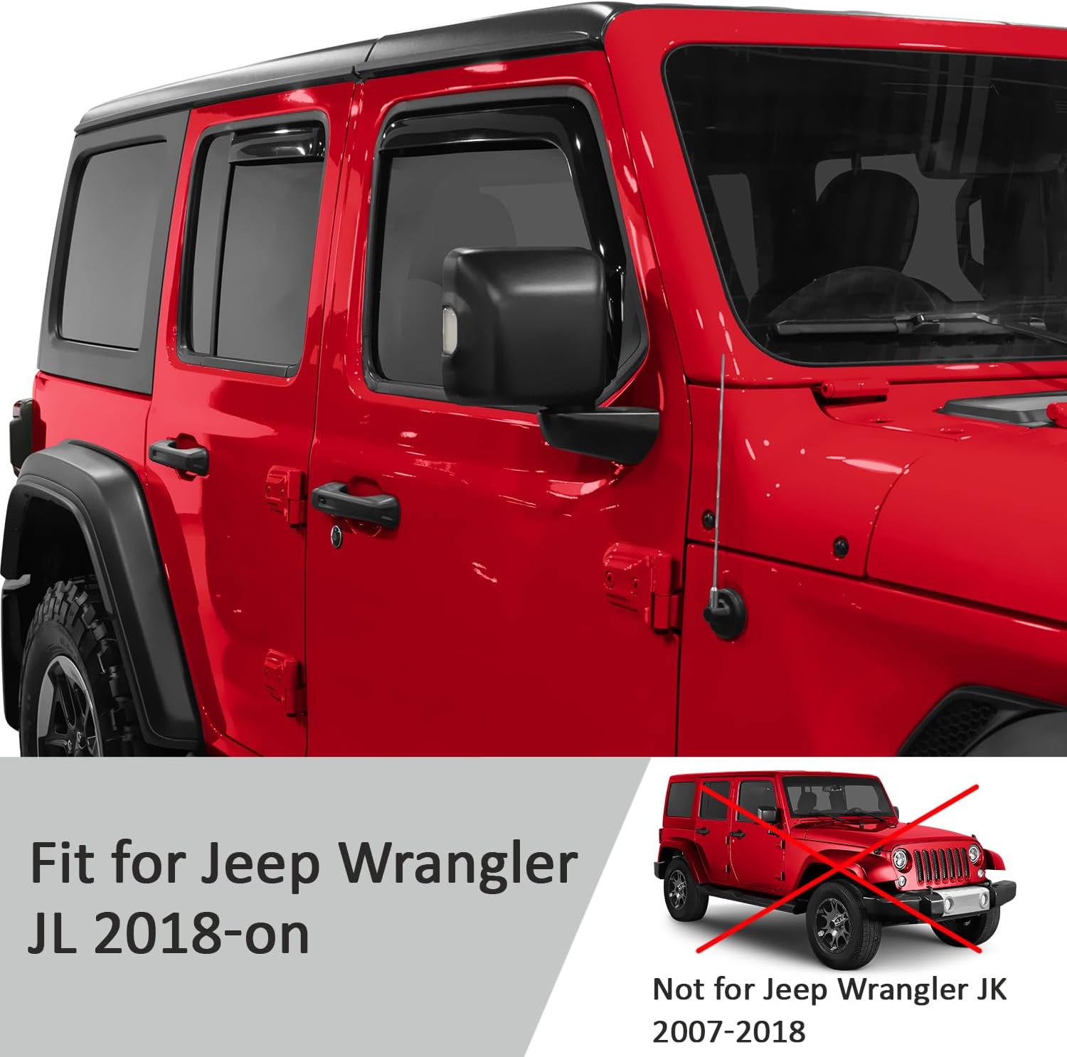 Voron Glass in-Channel Extra Durable Rain Guards for Jeep Wrangler JL 2018-2026/Jeep Gladiator 2020-2026,Window Deflectors,Vent Window Visors, 4 Pieces - 220102
