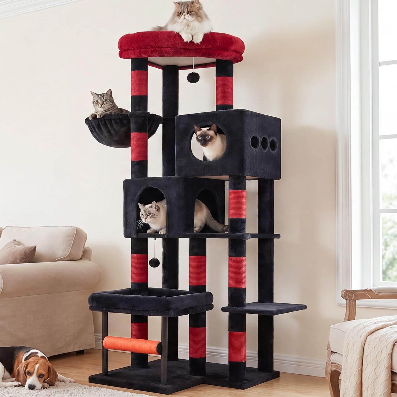 Hey-brother Cat Tree Tower with Stable L-Shaped Widen Base, Condo, MPJ086BR