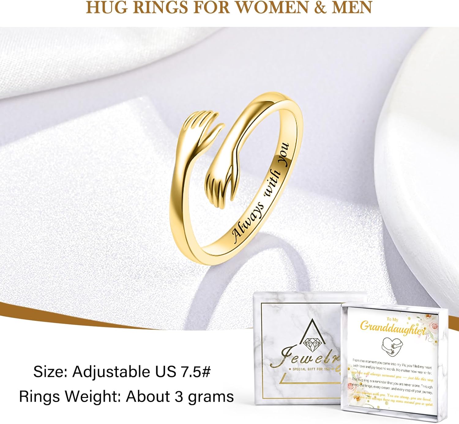 Sterling Silver Hug Rings for Women Teen Girls Adjustable Rings Gifts