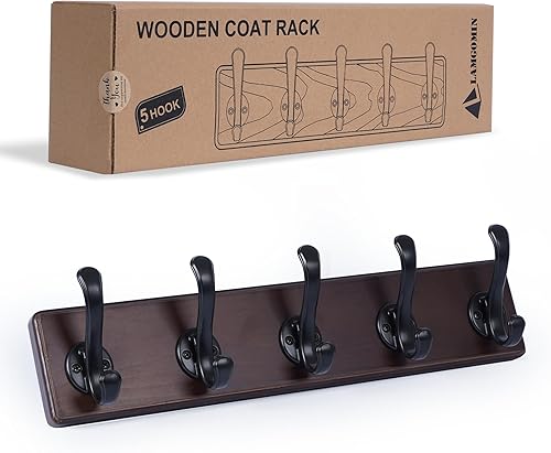 Miniatura 9 de Perchero de madera rústica para colgar abrigos, colgador de pared, ganchos dobles resistentes para colgar abrigos, chaquetas, toallas, sombreros,