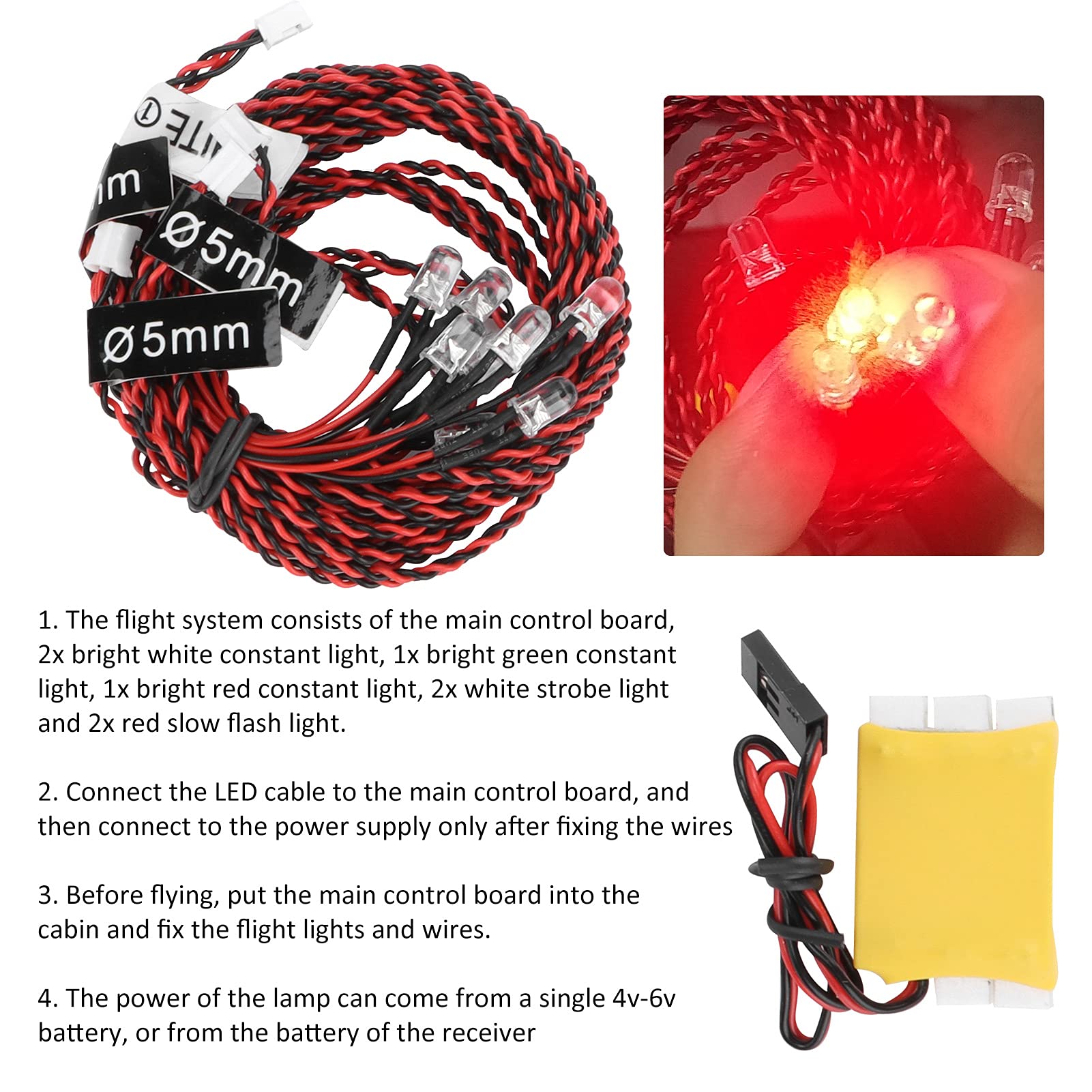 Kuuleyn RC Beleuchtungssystem – 8 LED Blitzlichter, Für Flugzeuge & Helikopter