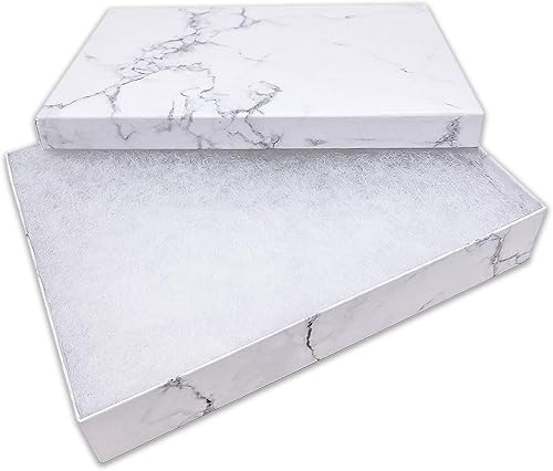 TheDisplayGuys - Caja de regalo de papel de cartón, relleno de algodón, 100 unidades, color blanco mármol, Algodón Papel