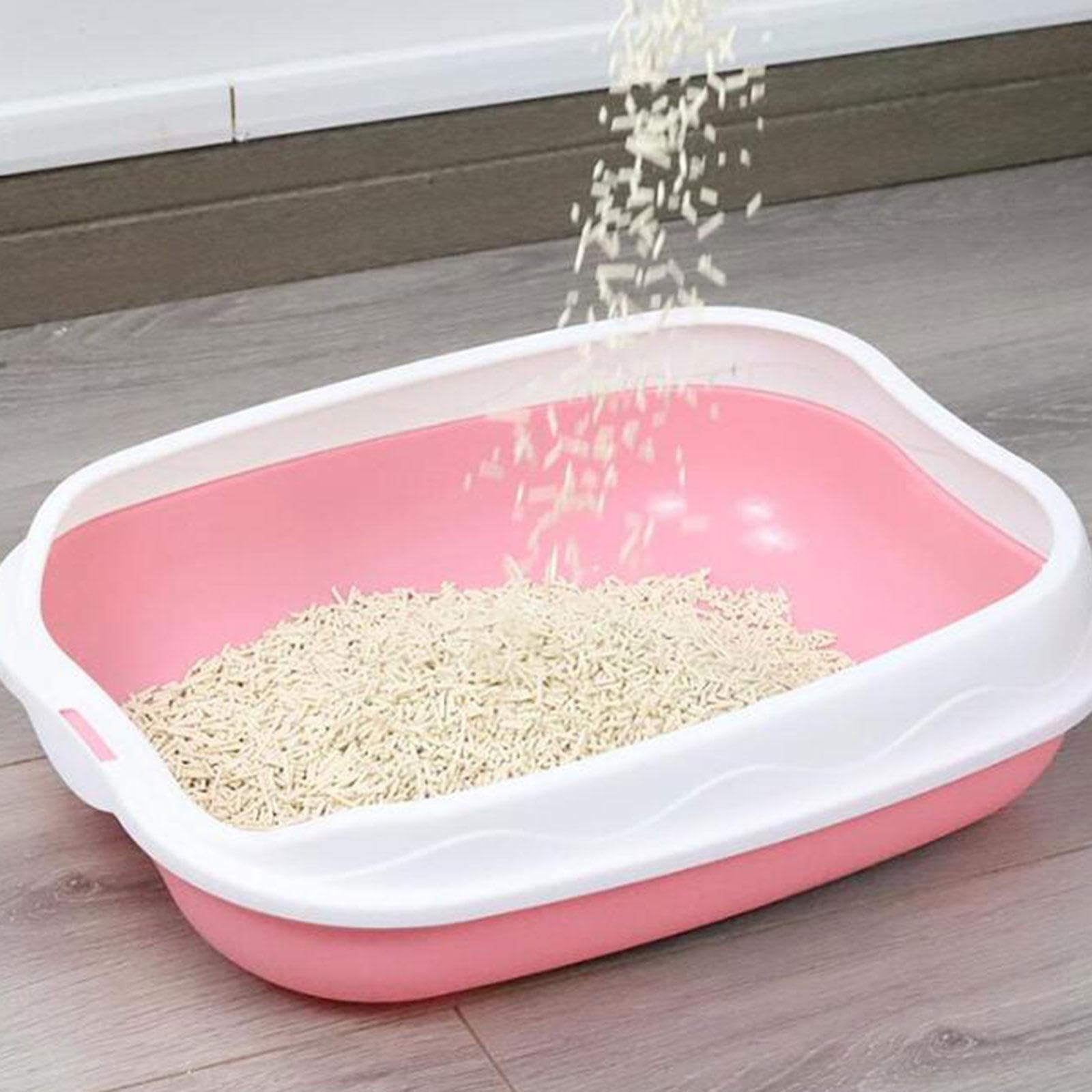 Bac à Litière pour Chat, Toilettes pour Tous Types de Litière, Pot pour Chat, Bac à Litière Semi-Ouvert, Rose