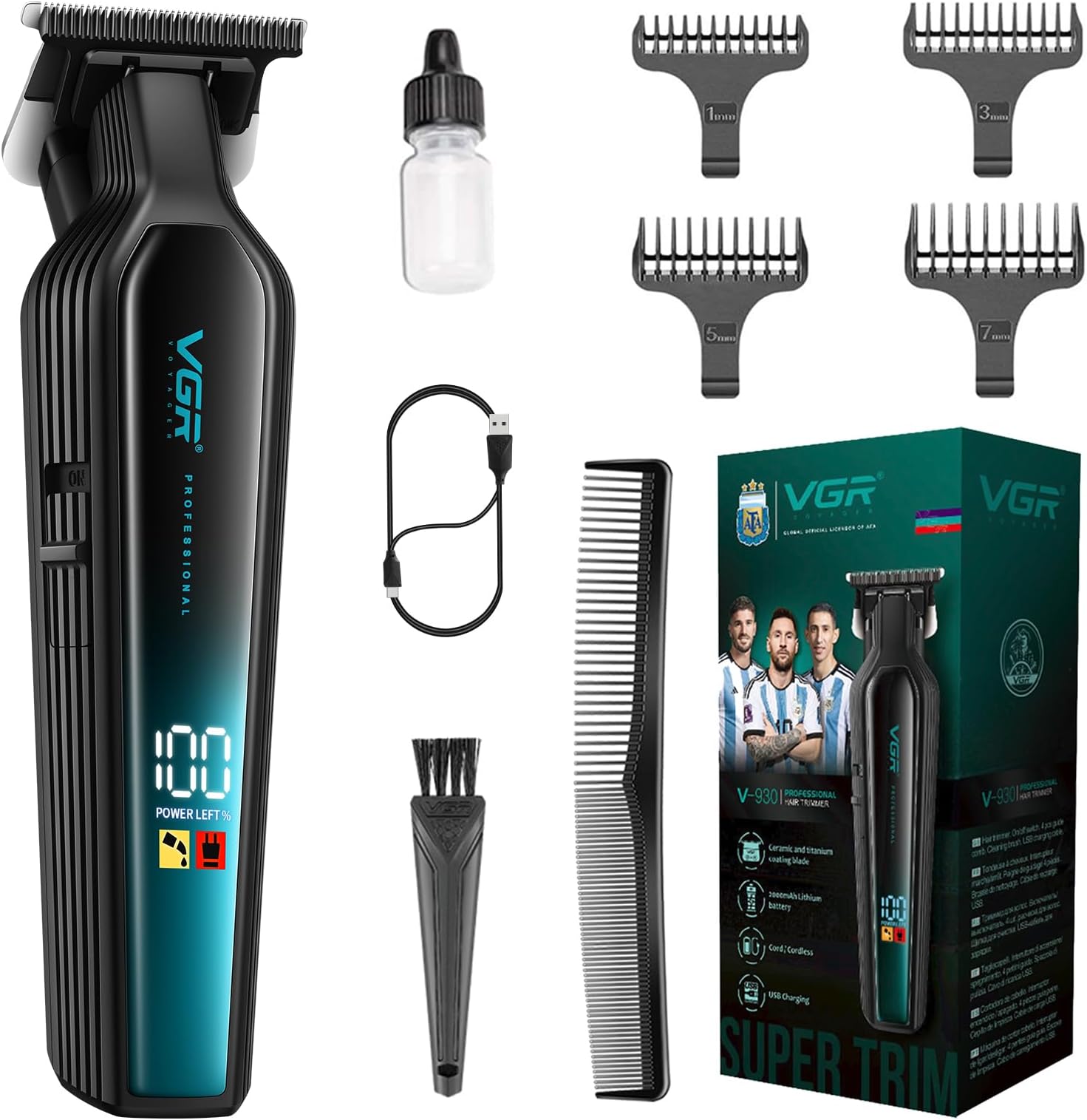 VGR 930 Professional Beard Trimmer Hair Clippers for Men, 360 Minutes Run Time Hair Trimmer for Men, Zero Gapped Barber Trimmer with T Blade, USB-C Rechargeable Cordless Edgers Clippers, Green