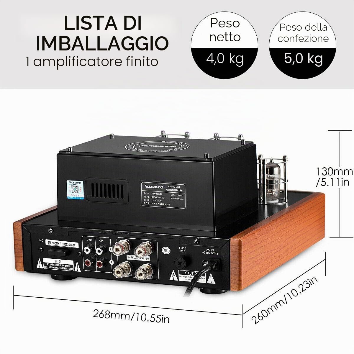 Nobsound MS-10D MKII Amplificatore a tubo valvola Bluetooth/USB/cuffie HiFi Amplificatore audio stereo