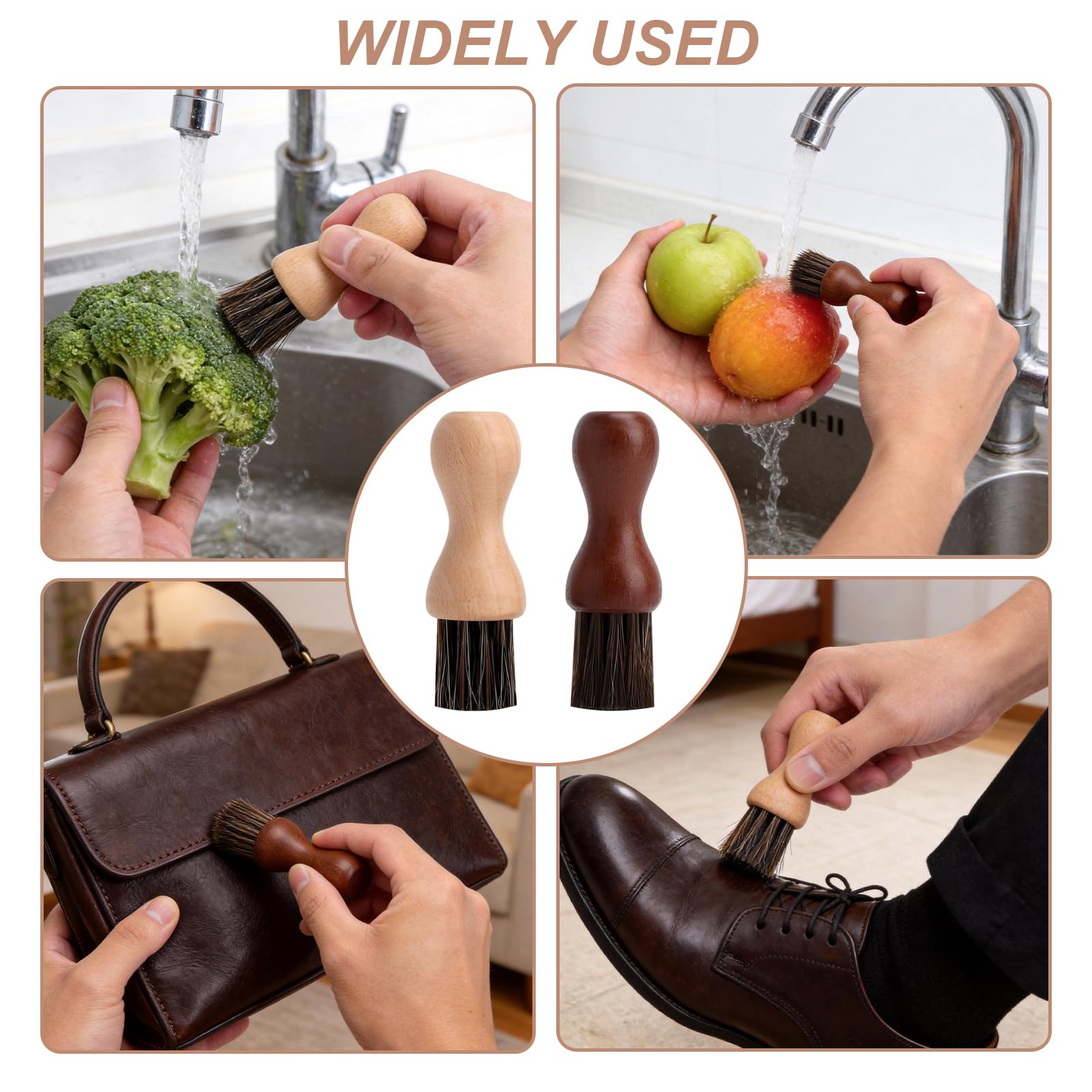 Pack de 2 Cepillo Verduras de Madera, Cepillo Setas y Cepillo Patatas, Cepillo Cocina Madera con cerdas Naturales, cepillos Verduras Maderas ecológico sin plástico