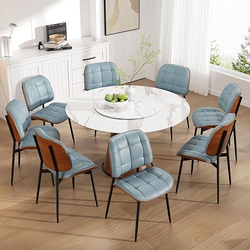 Miniatura 11 de Juego de 4 Sillas de Comedor, Silla de Comedor de Estilo de Mediados de Siglo Moderno con Cojín Grueso, Sillas de Cocina Tapizadas con Cuero