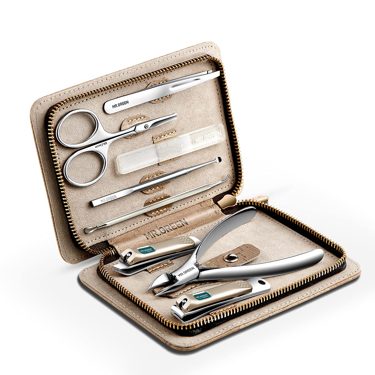 MR GREEN Manicure Sets Pedicure Kits Stainless Steel Nail Clipper Personal Care Tools with PU Leather Case Gray