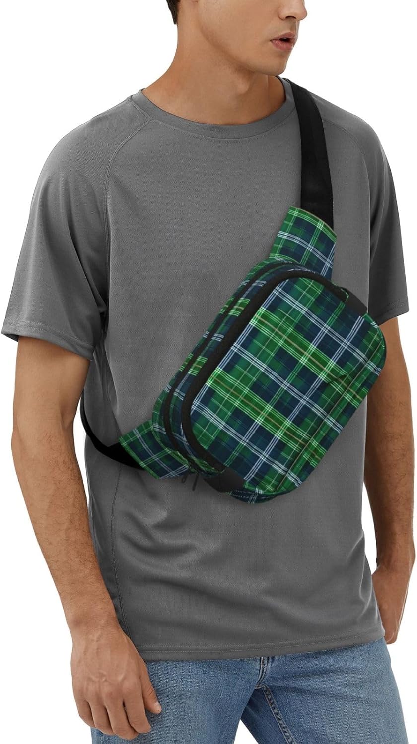 Blue Scottish Tartan print Large Fanny Packs for Women Cute Cross Body Waist Bag Fashionable Fanny Pack