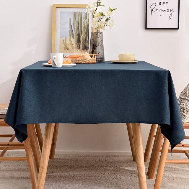 Tablecloths Rectangle Faux Linen Table Cloth Navy, Washable Table Cover for Kitchen Dining Tabletop Buffet Decoration, Large Oblong Table Cloths
