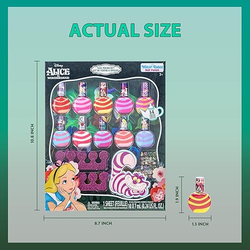 Miniatura 4 de Townley Girl Disney Alice in Wonderland - Juego de 10 esmaltes de uñas en espiral con accesorios, esmalte de uñas pelable a base de agua con colores
