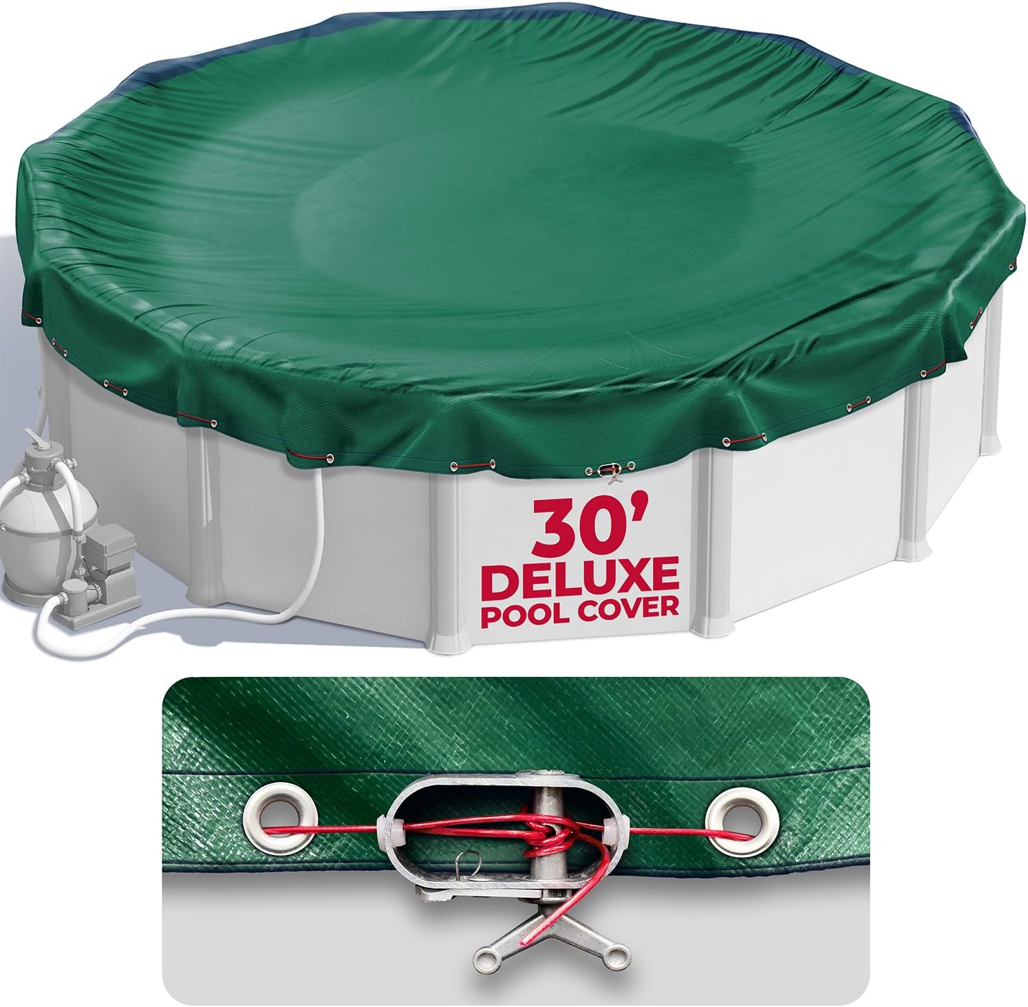 30 ft Round Pool Cover for Above Ground Pools, Above Ground Pool Cover, Swimming Pool Cover, Winter Pool Cover, Keeps Out Debris, Cold and UV Resistant, Supreme Mesh, Green