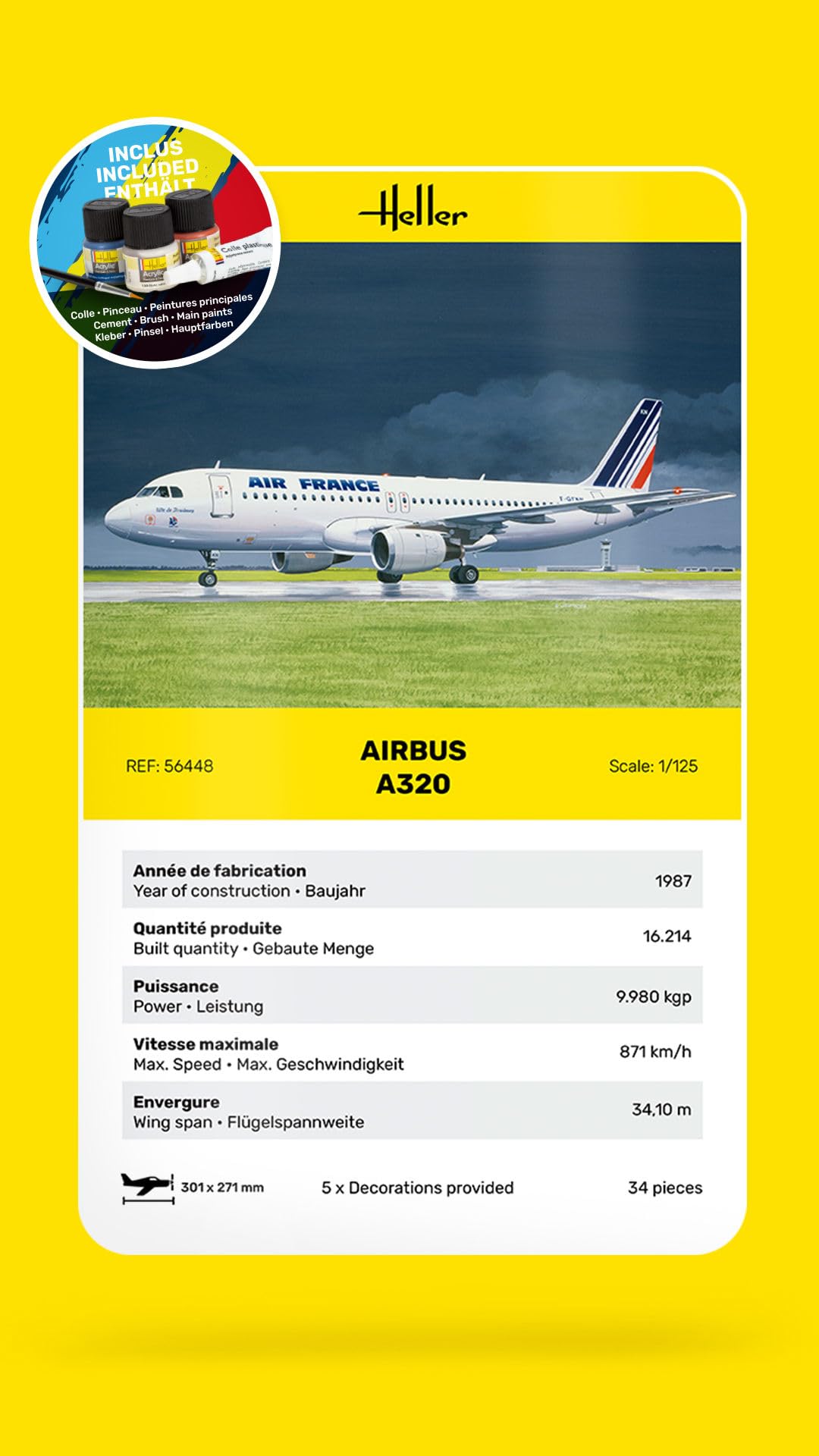 Heller Maquette Avion : Starter Kit : Airbus A320 Air France