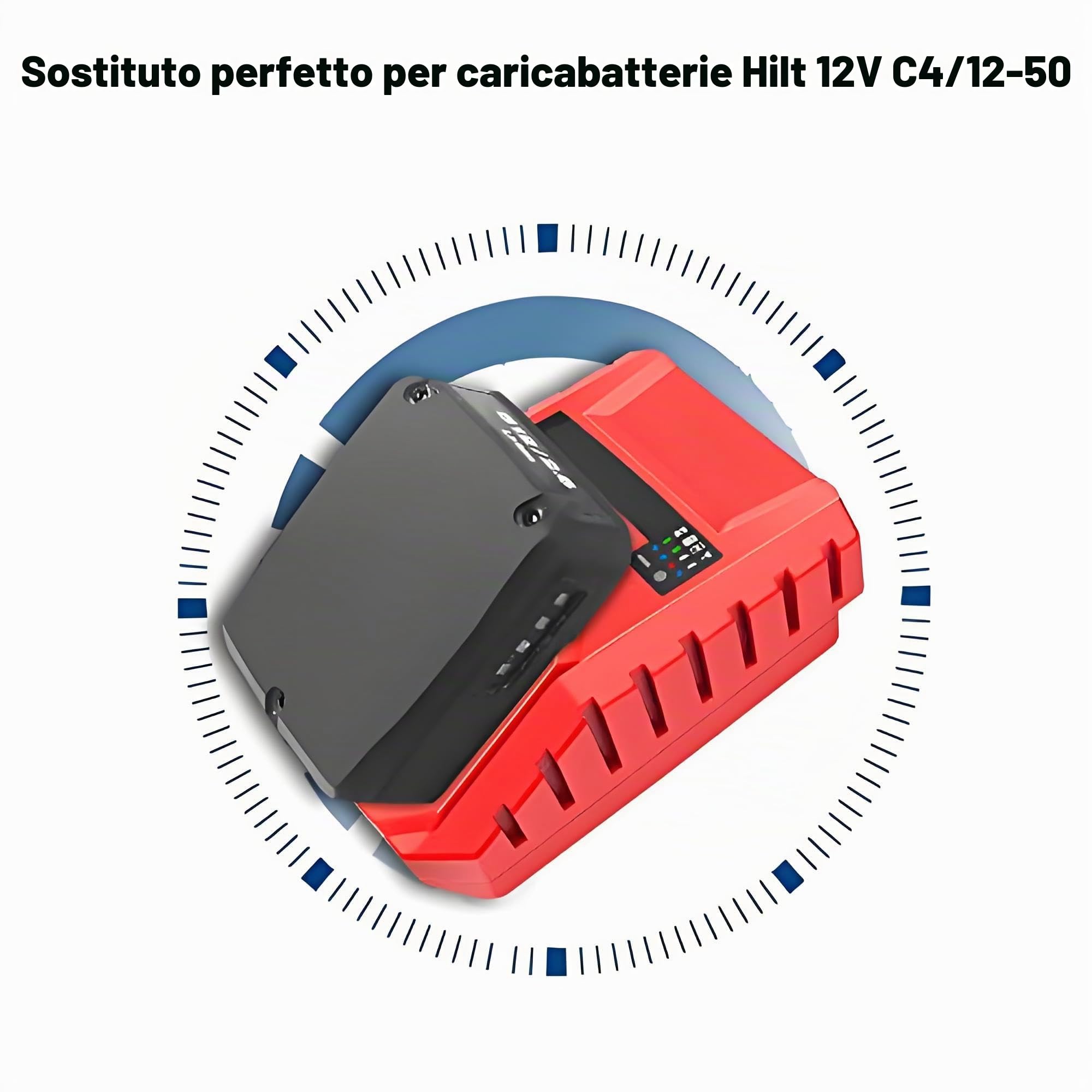 Caricabatteria Caricabatteria 100‑240V Caricabatteria Portatile Sostitutivo Accessori per Utensili Elettrici per Hilti 12V C4/12‑50(EU Plug)
