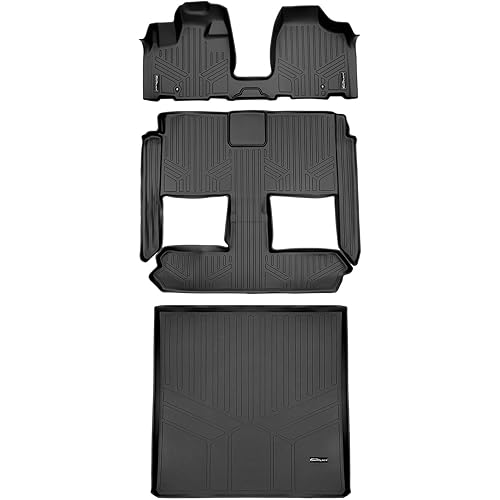 MAXLINER Floor Mats 3 Rows and Cargo Liner Behind 2nd Row Set Black for 2008-2018 Dodge Caravan / Chrysler Town & Country (Stow'n Go Only)