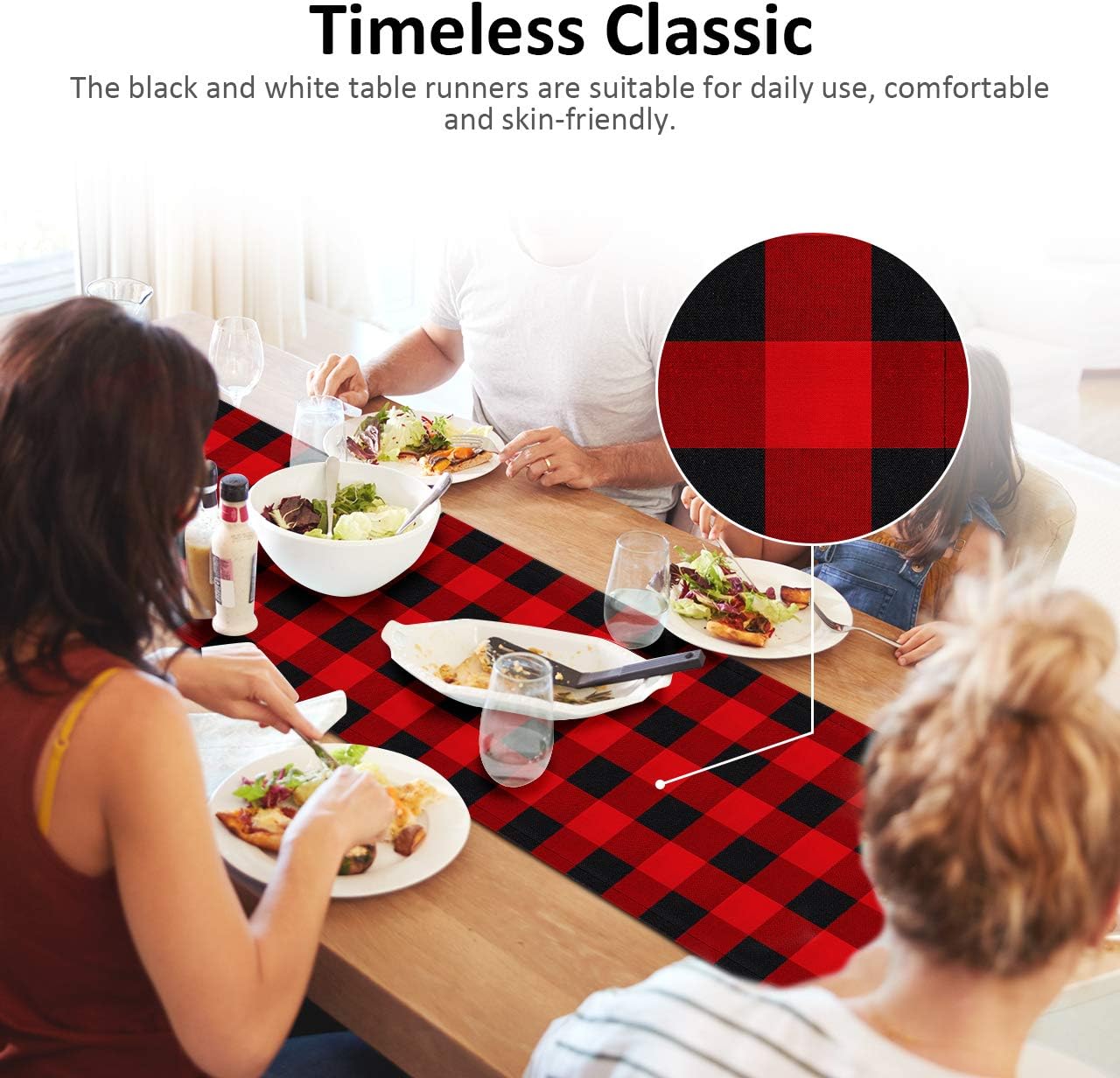 InnoGear Buffalo Check Table Runner, 14 x 108 inch Buffalo Plaid Table Runners Polyester Cotton Red and Black Plaid for Spring & Summer, Farmhouse, Thanksgiving, Christmas & Gathering, 1 Pack