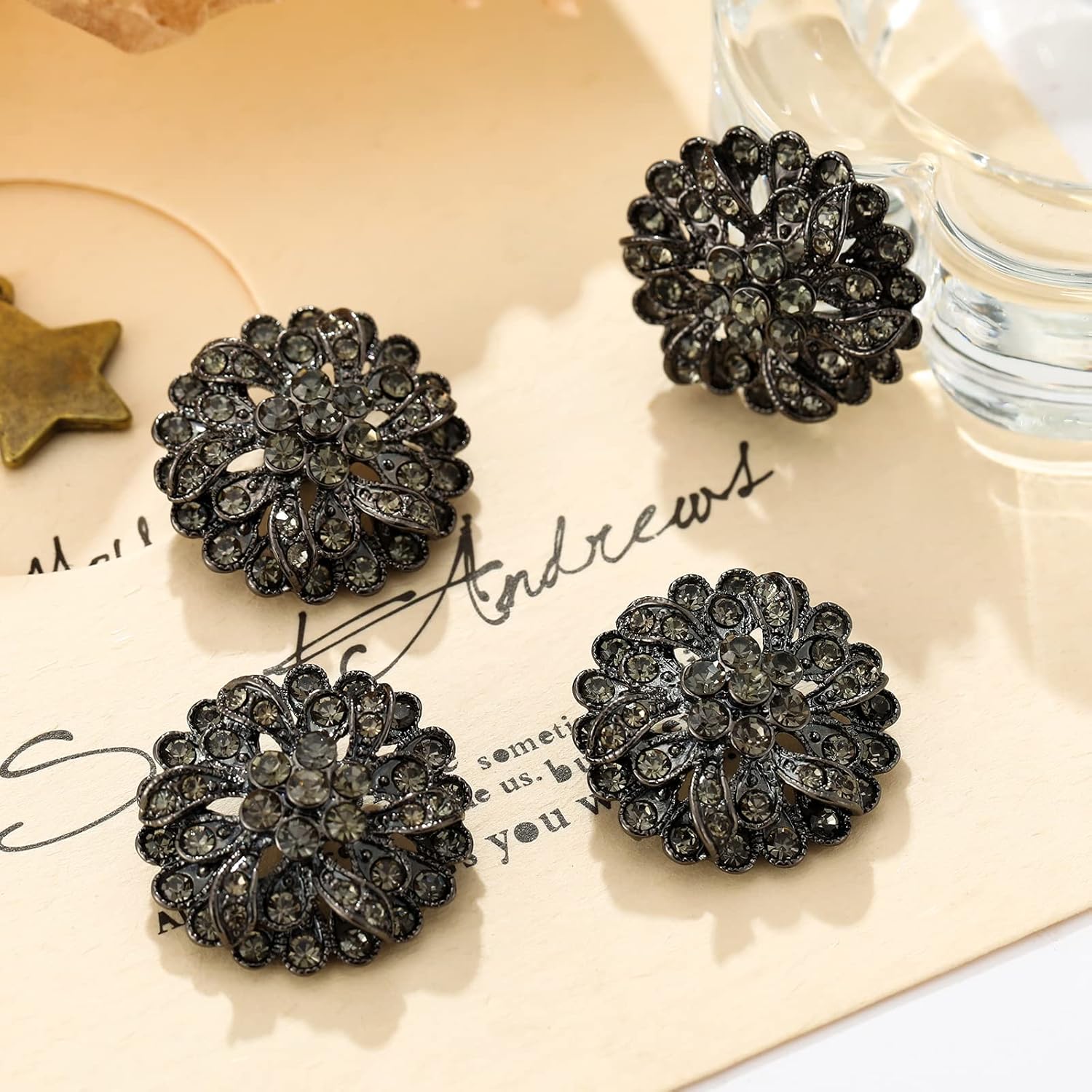 4 Pcs Sliver Rhinestone Buttons Crystal Embellishments for Clothing Jewelry Making DIY Decoration Bottons for Sewing Crafts Wedding Bridal (Button-2) - Image 3