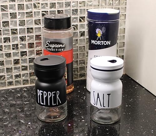 Miniatura 3 de Juego de salero y pimentero moderno para decoración de cocina del hogar diseño inspirado en metal impreso en vidrio agujeros ajustables para todo