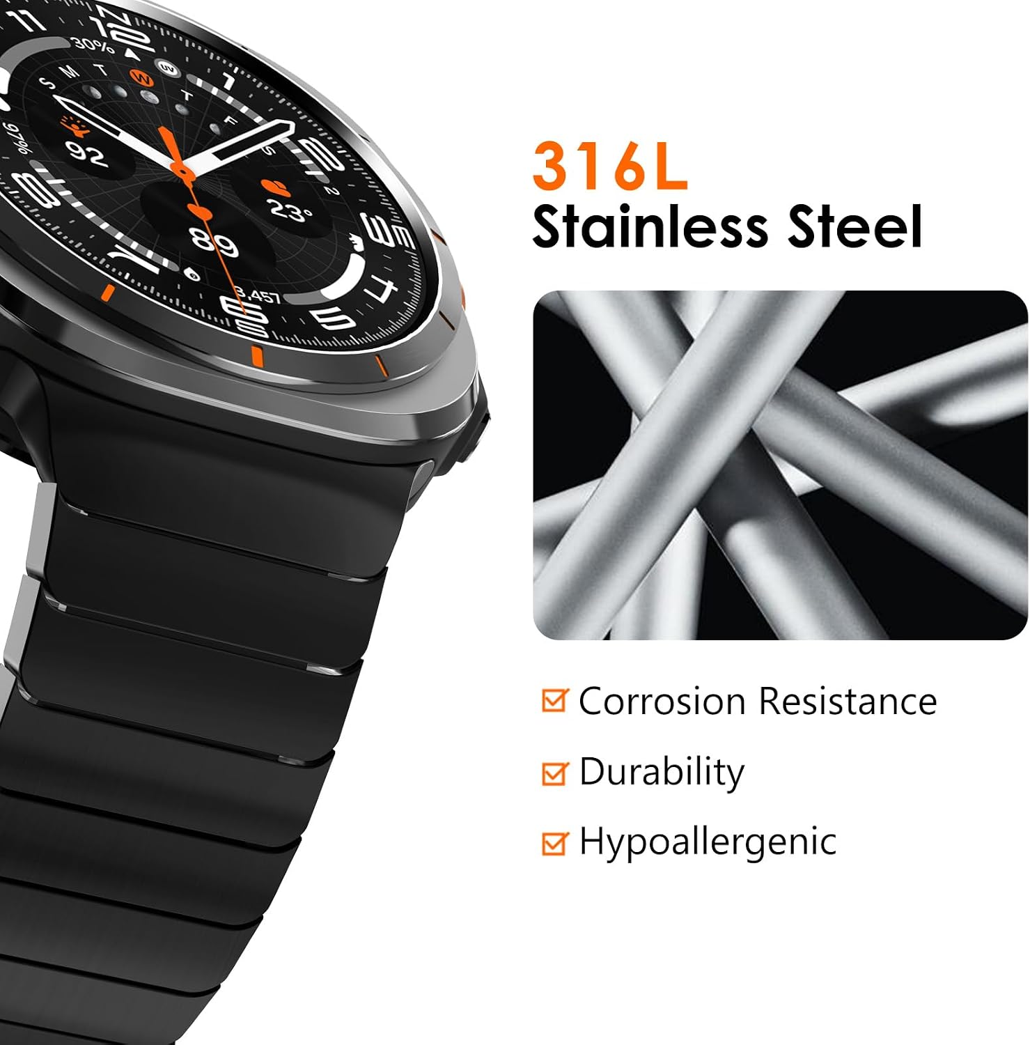 NewWays for Samsung Galaxy Watch Ultra Bands (2025) 47mm Link Bracelet for Men, 24mm Wide No Gap Strap Stainless Steel Classy Elegant Military Rugged Galaxy Watch Ultra Bands