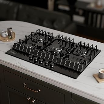 Empava 30 Inch Gas Stove Cooktop 5 Italy Sabaf Sealed Burners NG/LPG Convertible in Black Tempered Glass
