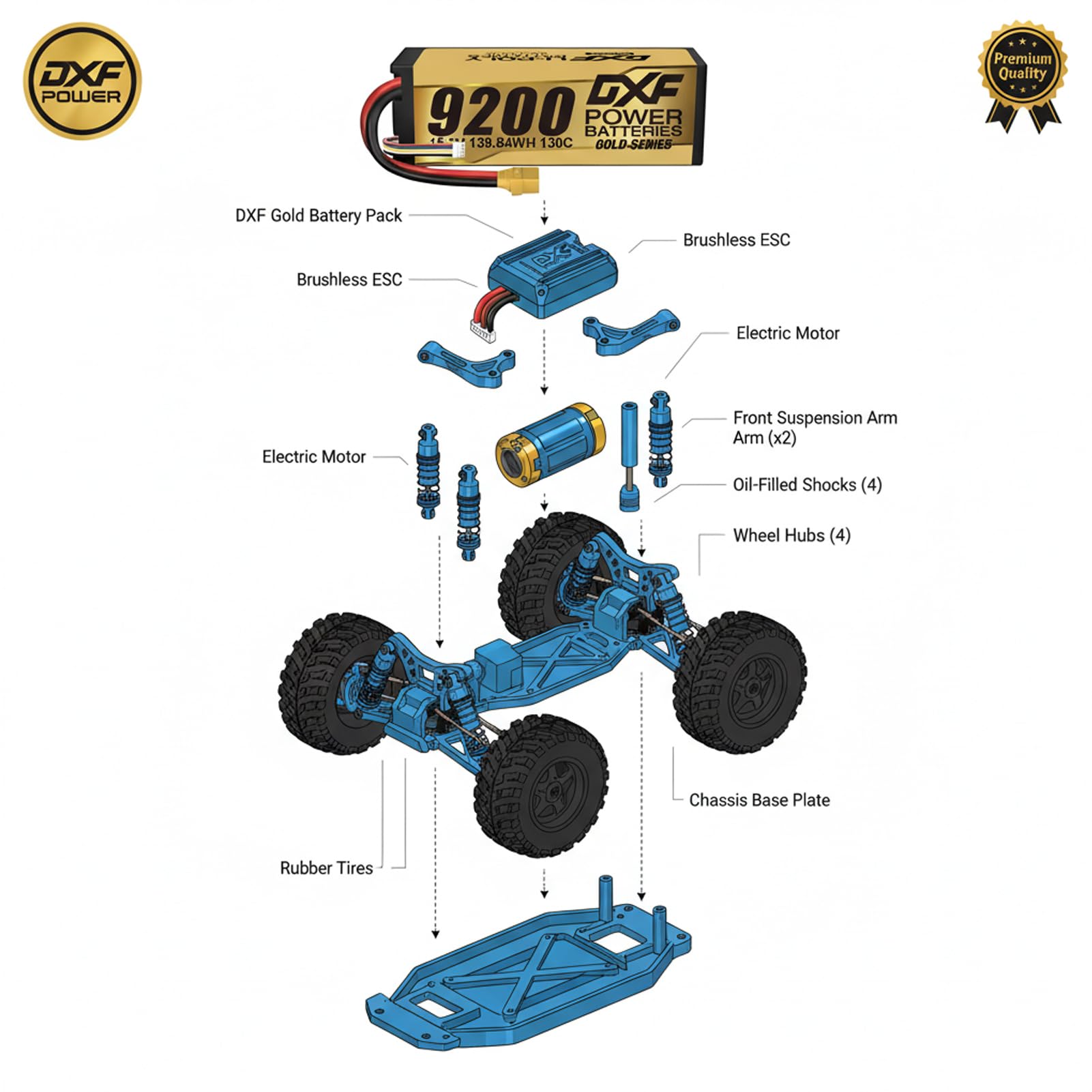 DXF 1 Confezione 4S Golden Series 15.2V 130C 9200mAh HV RC Li-Polymer Batteria rigida con connettore XT90 per RC Car RC Truck Tank Racing Models
