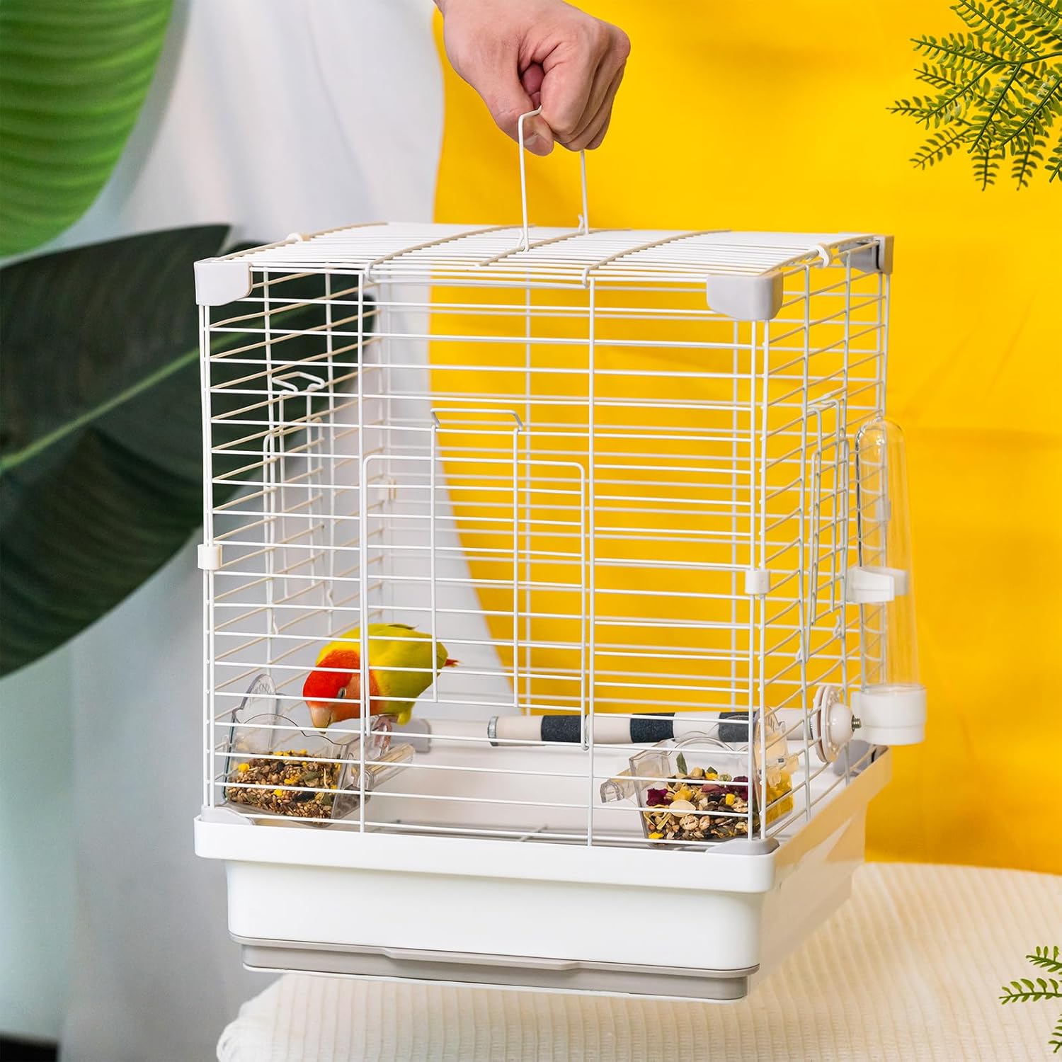 14.6" Portable Travel Bird Cage with Food Box, Perch, Water Bottle for Small to Medium Birds