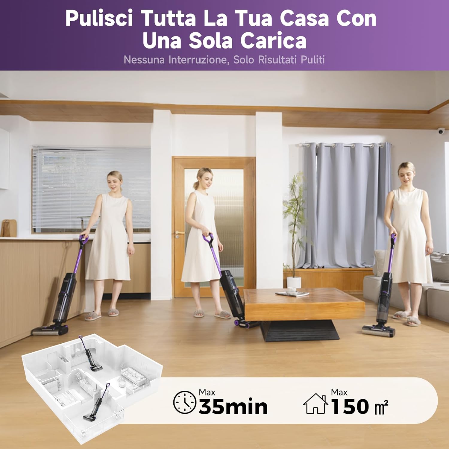 Vozascly W15 on its charging and self-cleaning dock, ready for automatic brush and tube cleaning.