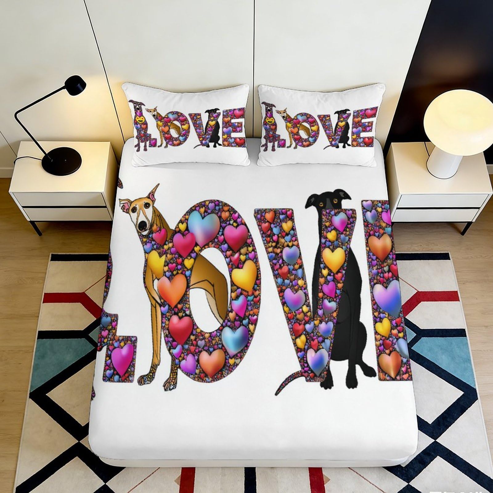 Jqzkxnhpbr Style-9 3D Printed Colorful Heart Dog Fitted Sheet Microfiber Soft Mattress Cover For Bedroom Guest Room Decor 90X200x25cm