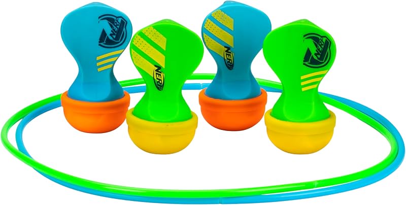 Dardos de césped de punta suave NERF - Divertido juego de patio familiar al aire libre - Juegos al aire libre para adultos + niños - Perfecto para acampar, patio trasero + aire libre - Incluye (4) dardos de césped de punta suave NERF + (2) objetivos
