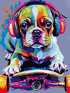 Dog Skateboard Diamond Art Painting Kits for Adult,Animals 5D Diamond Art for Adults,Round Drill Painting by Diamonds Art and Crafts for Home Wall Decor Gift 12x18 Inch