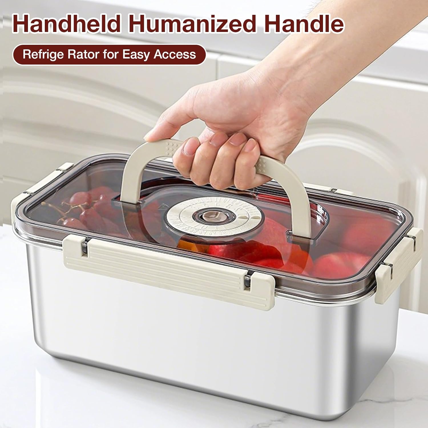 Stainless Steel Bread Box with Handle - a sealed bread storage container featuring a sealed lid and a handle, suitable for time-recording storage. This bread box is ideal for preserving kitchen food - Image 3