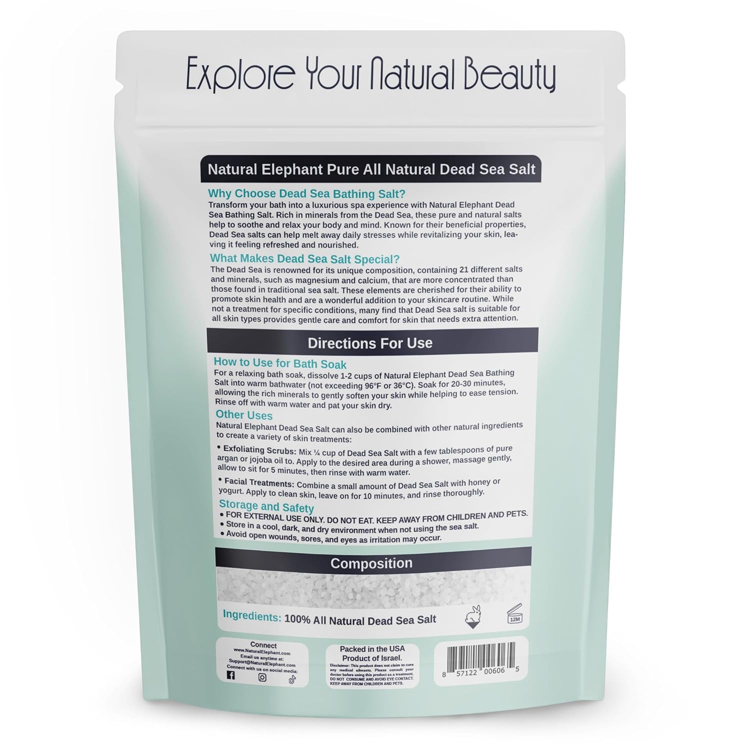 Natural Elephant Dead Sea Bath Salt | 5 Pound Bag (80oz) | 100% Natural and Pure| Coarse Grain | Ideal for Baths and Soaks - Image 2