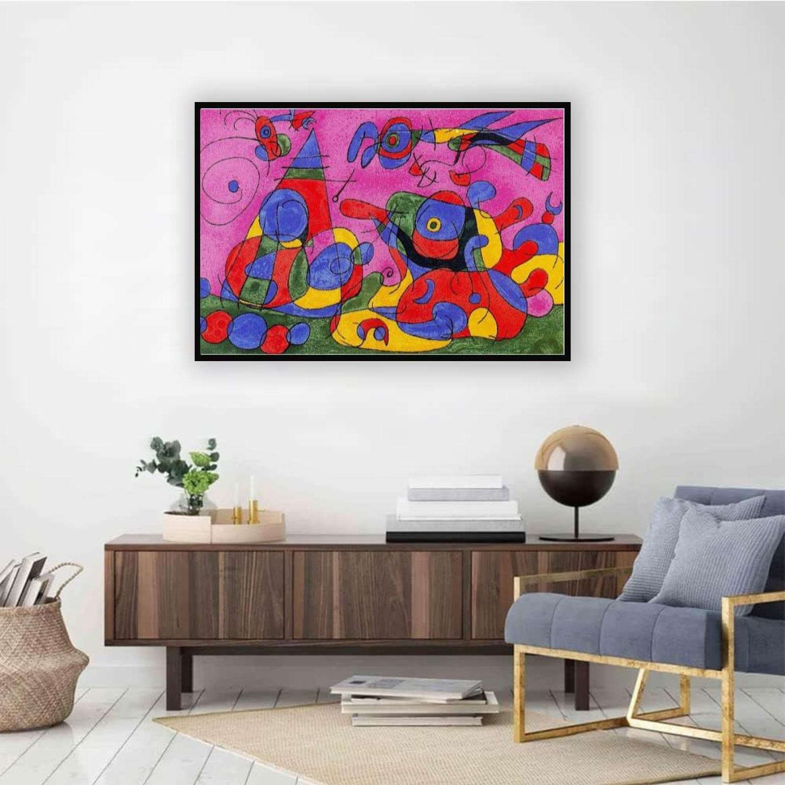 JZSDGB Czarna ramka, druk na płótnie, sztuka ścienna, słynny obraz, reprodukcja-'Ubu roi 3by Joan Miro, plakaty i wydruki - abstrakcyjne płótno, sztuka ścienna, Joan Miro, obrazy do dekoracji domu, 20 x 30 cm