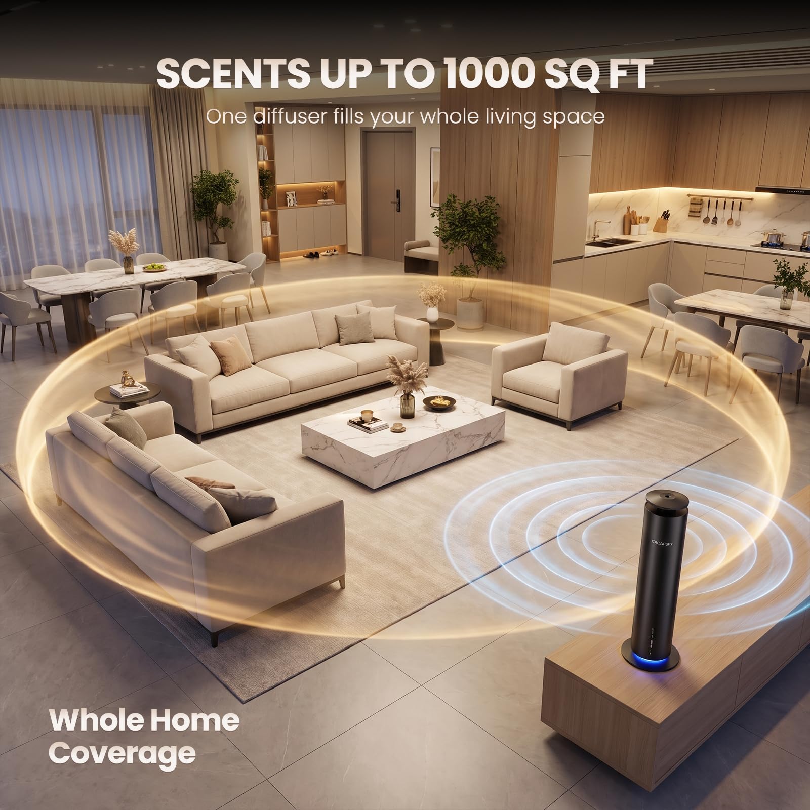 Difusor inalámbrico sin agua para aceites esenciales, difusor de aroma de hotel recargable para habitaciones grandes de hasta 1000 pies cuadrados, aplicación, control remoto y temporizador