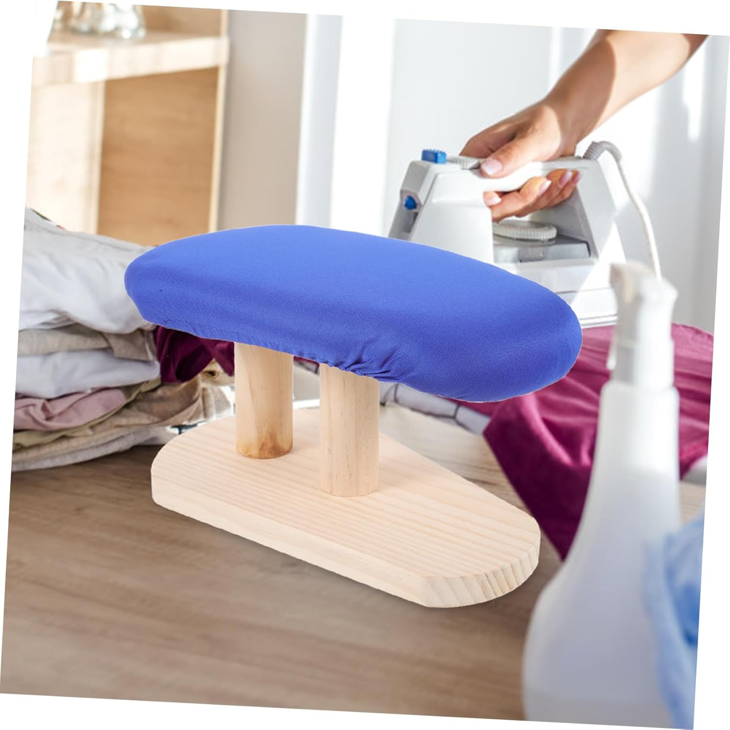 Curved Wood Sleeve Ironing Board Pad with Non-Slip Stable Base for Household Use Practical Heat-Resistant Ironing Desk for Shirts Skirts Pants and Garments Steamer Compatible