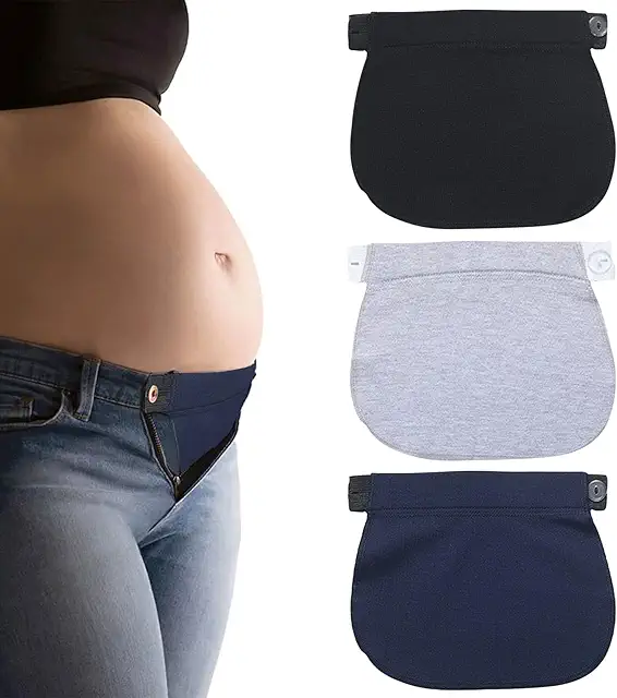 Bandeau Grossesse Élargisseur Pantalon Réglable 3 Pièces - Noir/Bleu/Gris