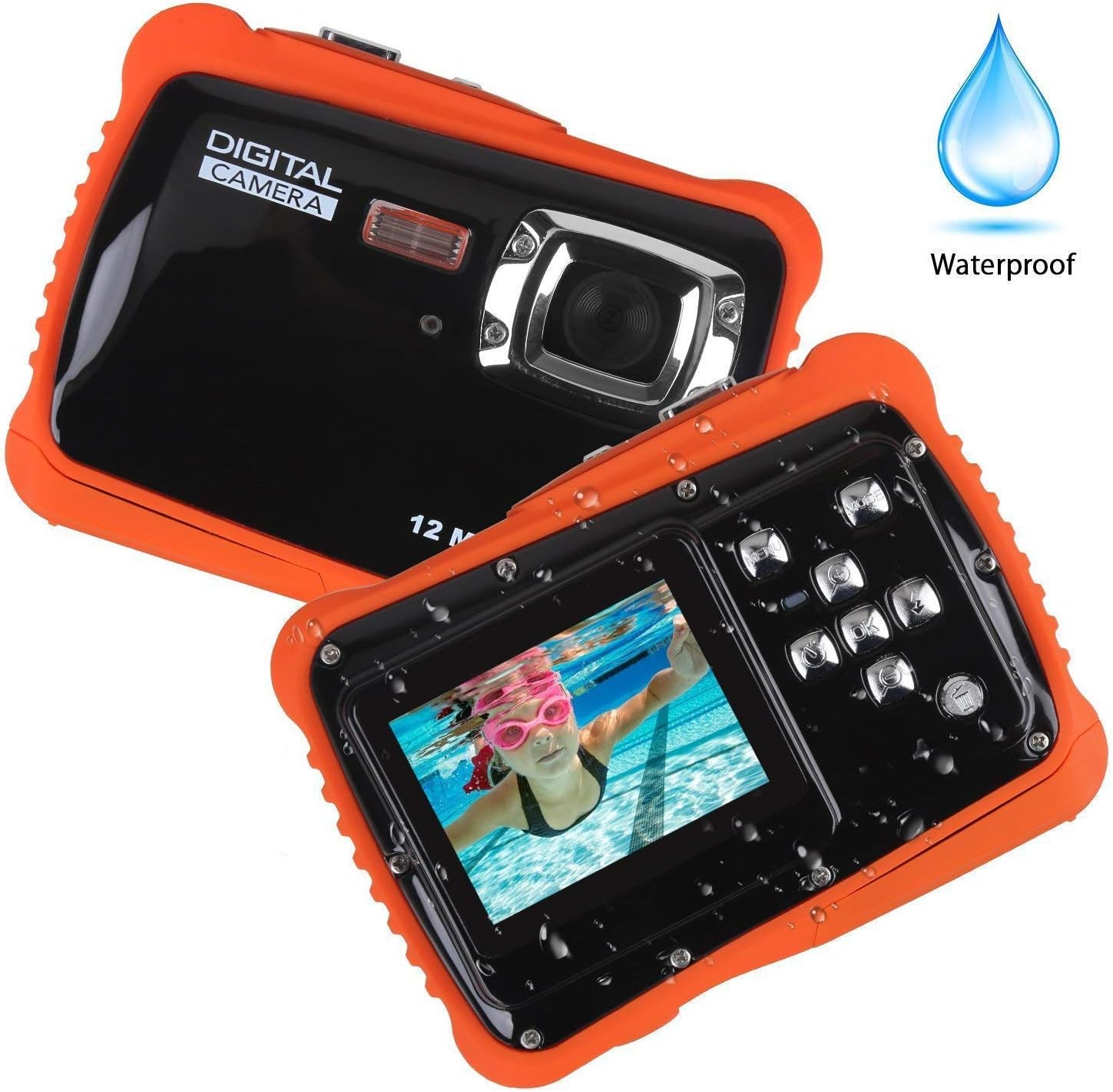 Waterproof Mini Kid Camera High Definition 12MP HD 3M Underwater Swimming Digital Camera Camcorder 32G SD Card Flash 2.0 Inch LCD Display (Black)