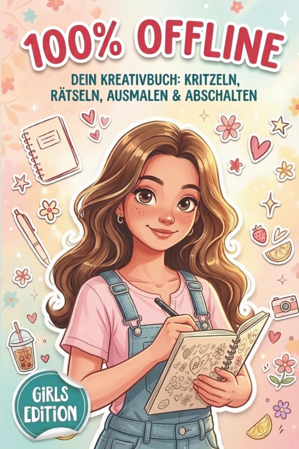 100% Offline - Girls Edition: Das geniale Kreativ- & Mitmachbuch für Mädchen ab 10 Jahren gegen Langeweile.: Challenges, Rezepte, DIY-Wellness, Sticker-Bonus uvm.