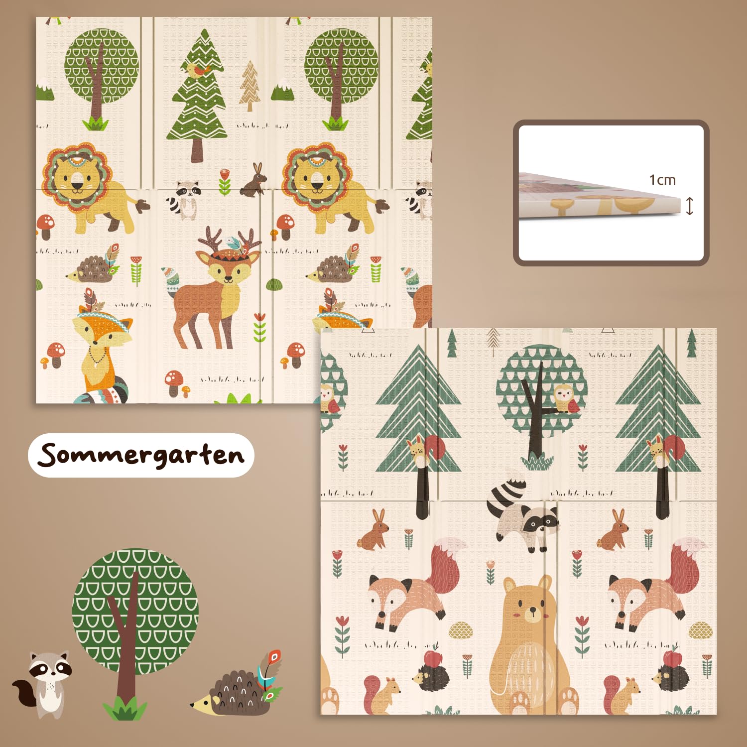 Mallie® Spielmatte Baby Faltbar 120x120x1cm [100% BPA- und Schadstoff-Frei] Doppelseitige Krabbelmatte Baby, Krabbeldecke Baby I Baby Play Mat, Spielmatte Baby Faltbar