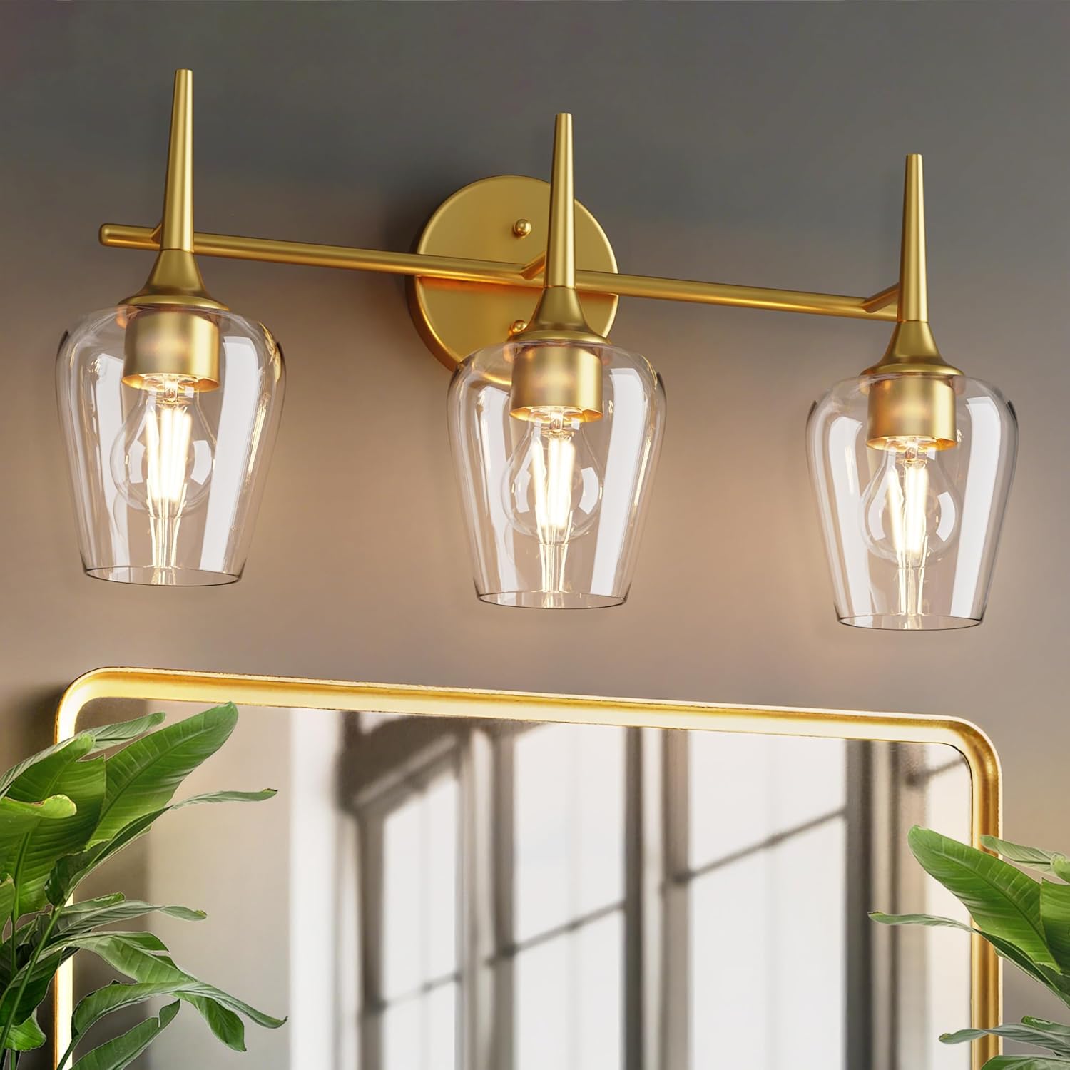 22 Inches Gold Bathroom Light Fixtures 3-Light Wine Glass Vanity Light Wall Sconce for Hallway Bedroom