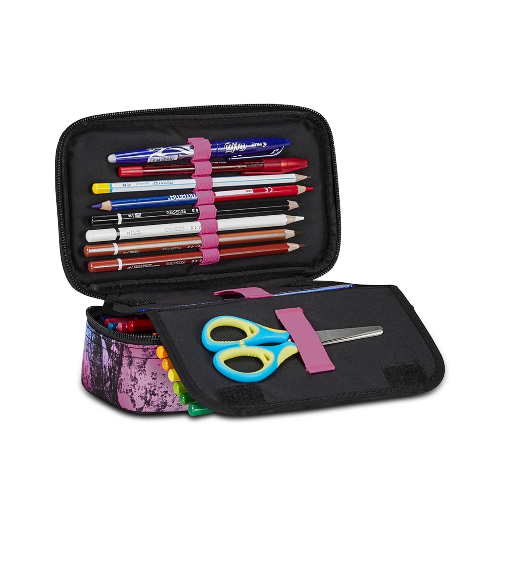 Seven Astuccio Scuola Quick Case, Nero e Rosa, Freethink Girl, Portapenne Completo Di Penne, Matite, Colori, Accessori Zaino, Elementari, Medie, Bambina Ragazza
