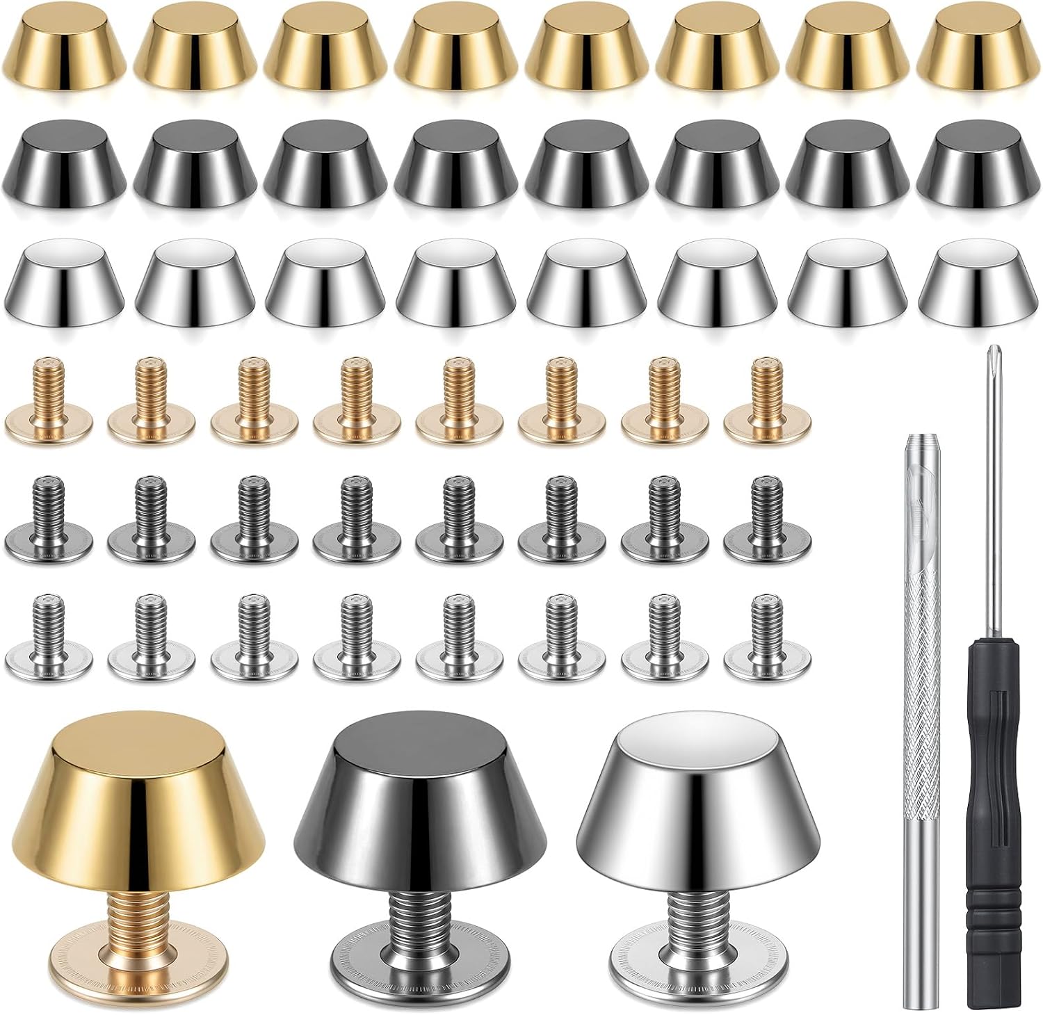 Matwsec 26 PCS Purse Feet for Handbags Bag Feet Metal Studs Rivets with 0.25in Screws for Thin Leather Bag DIY Crafts