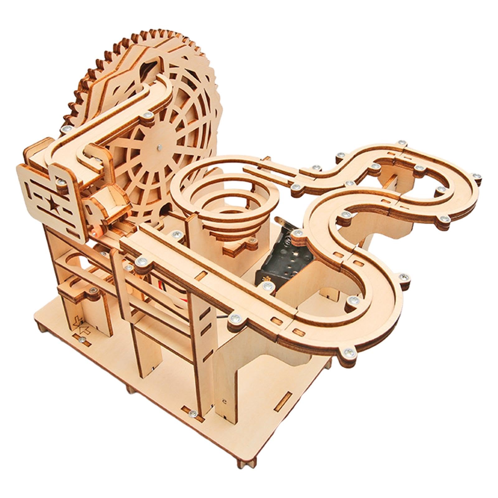Marblebahn 3D Holzpuzzle Mechanisches Kugelbahn Modell Rollercoaster Bastelspiel Elektrischer Bausatz Aus Holz mit Interaktiver Montage für Erwachsene