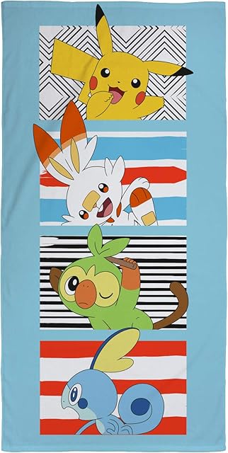 Official Pokemon Towel | Pikachu Jump Towel Design | Super Soft Feel 100% Cotton | Perfect for The Home, Beach & Swimming Pool, Blue 140 x 70cm, PKNJUMTW002UK
