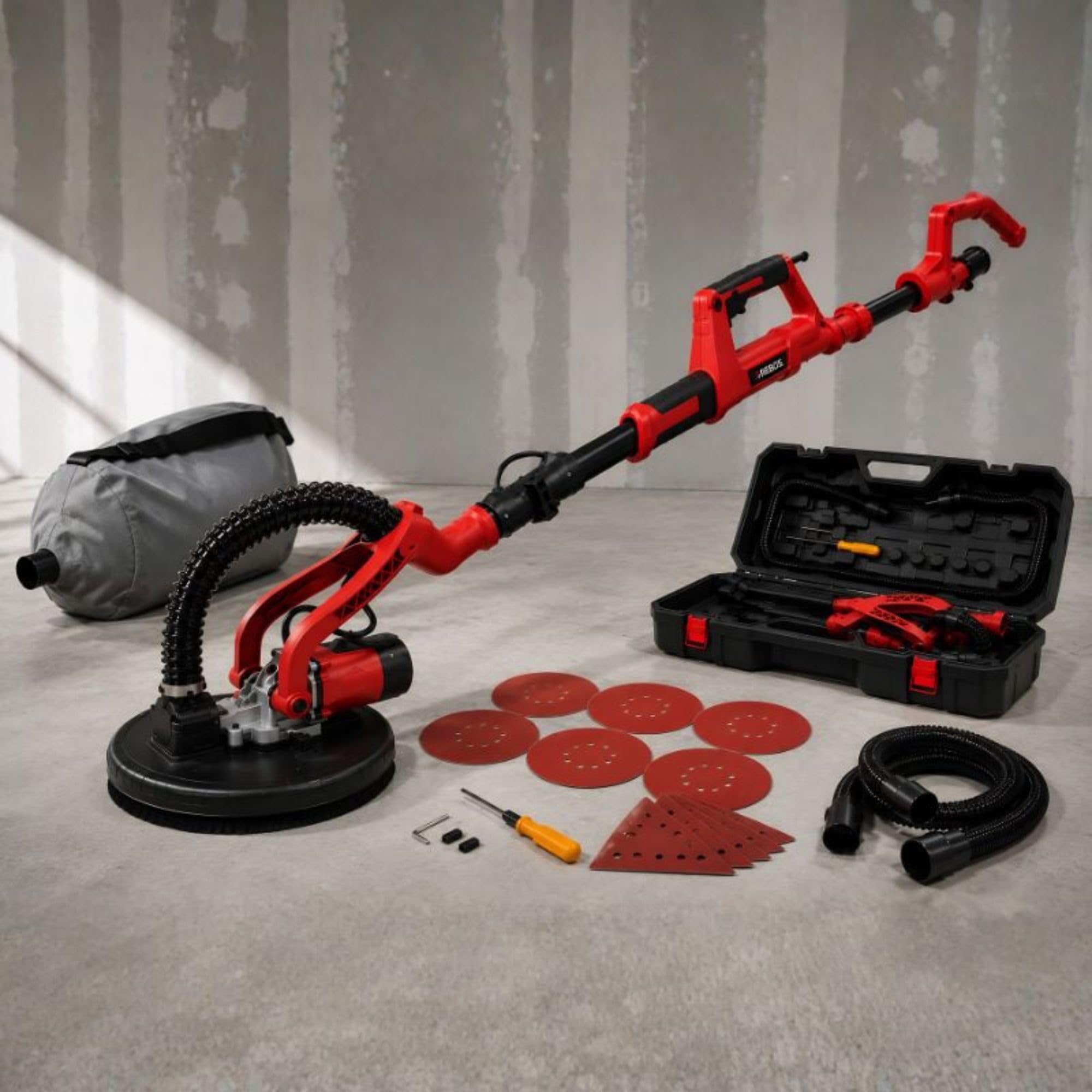 Arebos Szlifierka Giraffe Ø 225 mm | Drążek teleskopowy | Głowica obrotowa | Podwójny talerz szlifierski